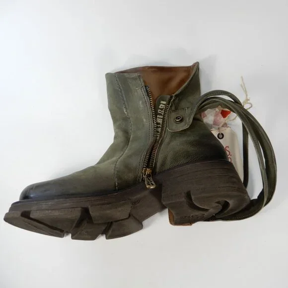 A.S.98 Linder Chunky Platform BOOTS Size 39 8.5 9 Green Leather NEW $399 - Picture 13 of 14